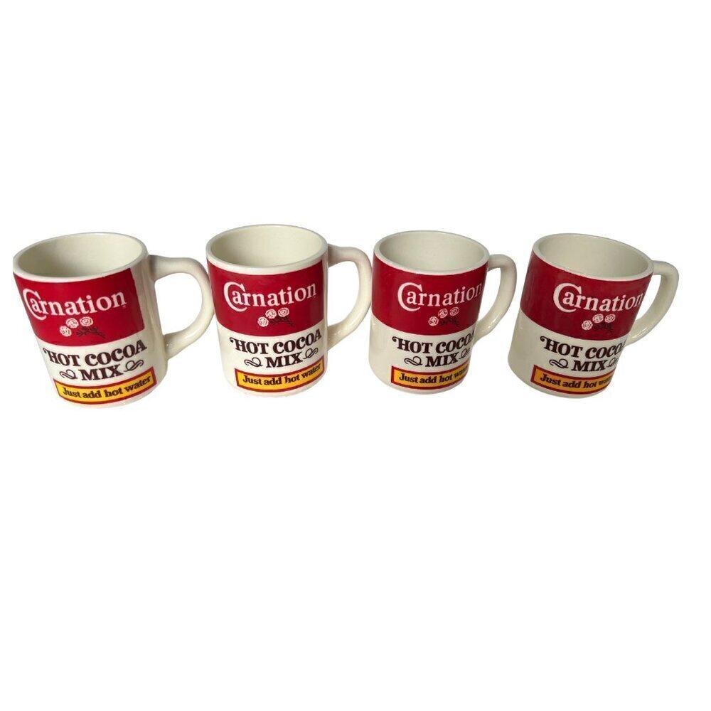 Vintage Carnation Hot Cocoa Mugs, Set of 4